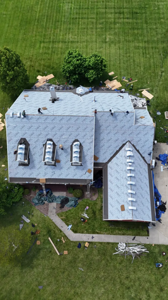 roof being replaced overhead view