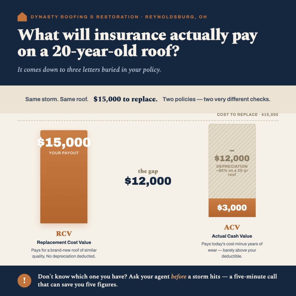 an infograph showing the difference between roof insurance coverages
